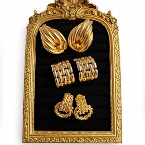 Vintage Gold Tone Clip-On Earrings Lot of 3 | 80s Designer Style